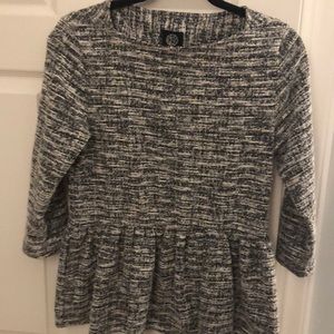 Bobeau Black and White Tweed Peplum Top